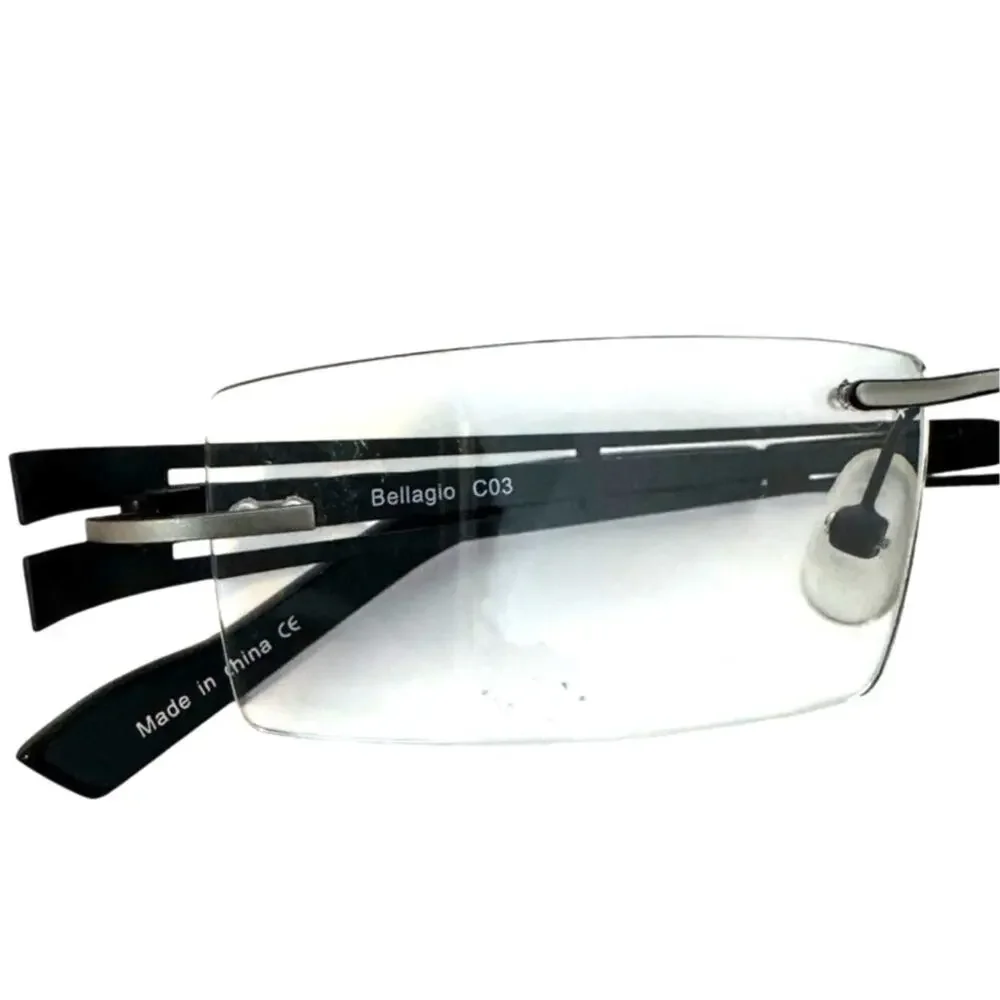 NEW Bellagio b647 Co3 Rimless Black and silver rectangle Y2k Eyeglasses